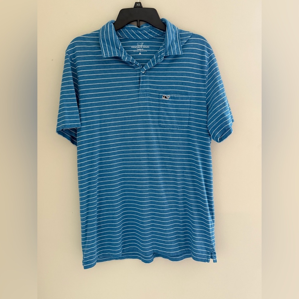 Vineyard Vines Blue and White Striped Pocket Polo